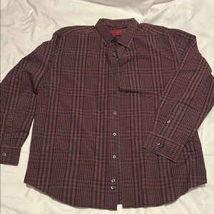Alfani Red Casual Button Down Shirt with Classic Plaid